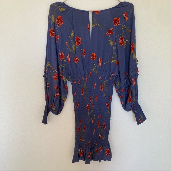 ASTR the Label Womens Dolman Smocked Mini Dress Small Floral Blue Size Small - Picture 7 of 12